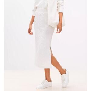 NEW Lou & Grey Quilted Midi Skirt Women S Ivory Side Slit Stretchy Soft Cottage